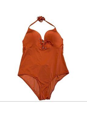 NIPTUK Laceup one piece swimsuit burnt orange Sz CAN12/US10